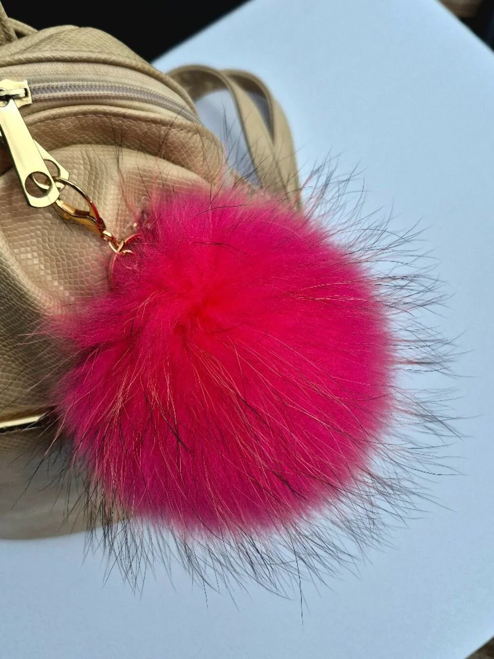 Real Raccon Fur Pom Pom Key chain | Fluffy Bag Charm Accessory